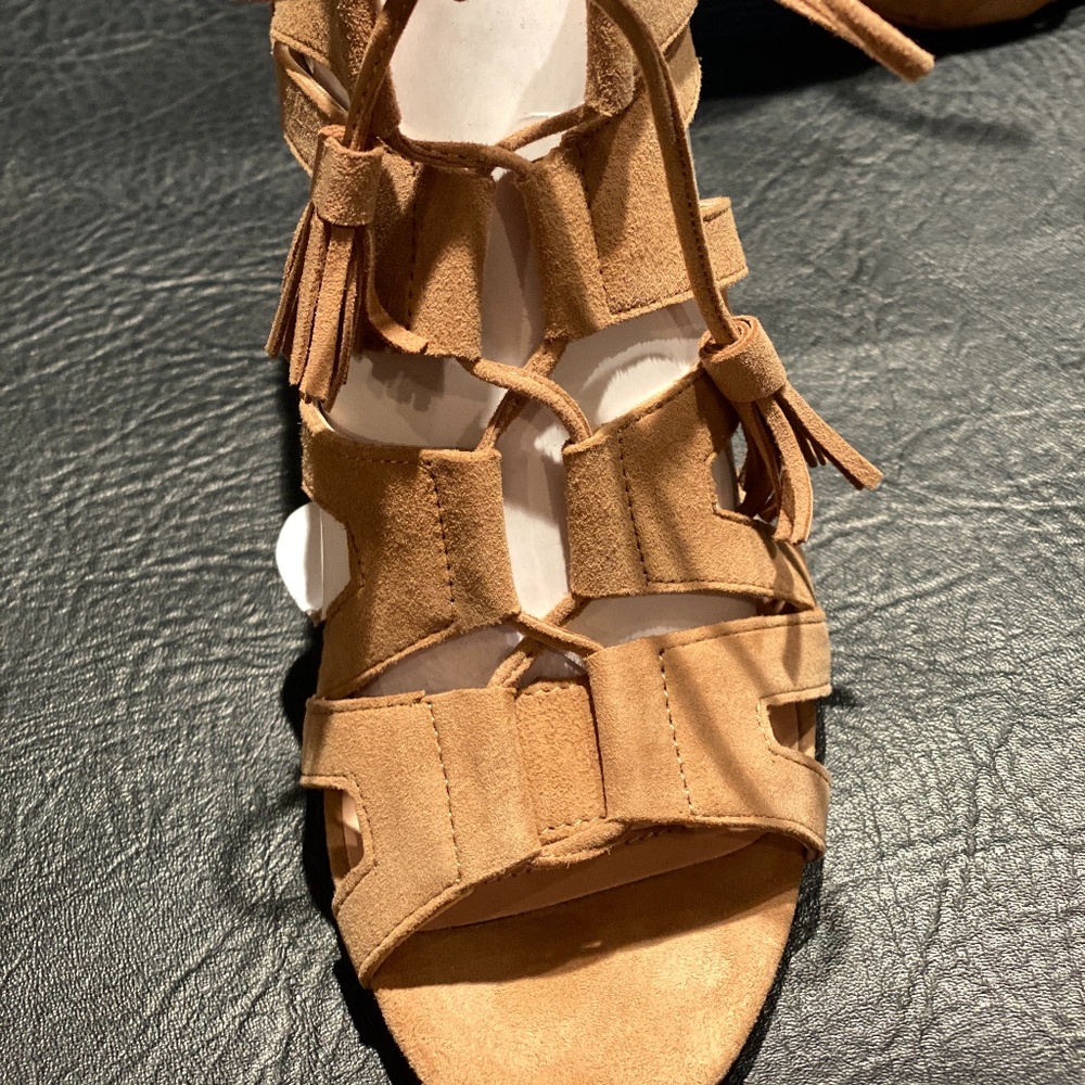 Suede Heeled Sandal with Tassel Ties - New in Box